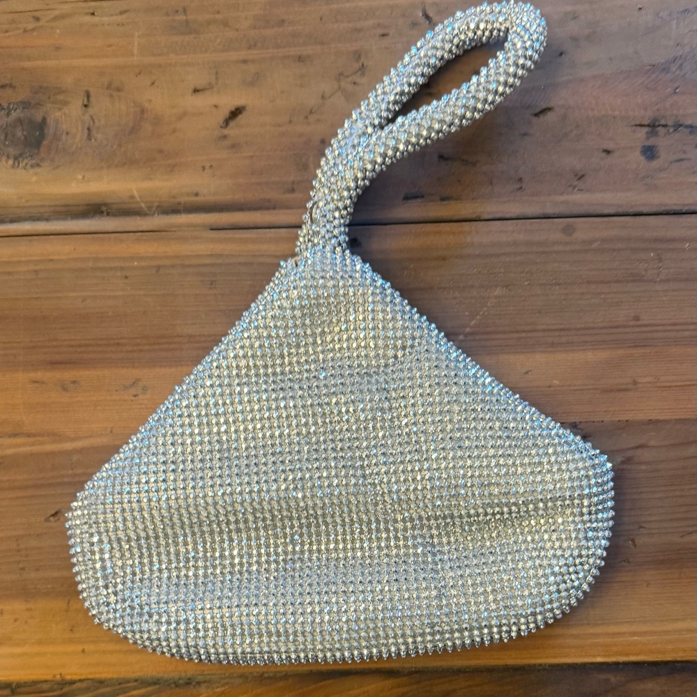 INC Silver Beaded Wristlet Clutch